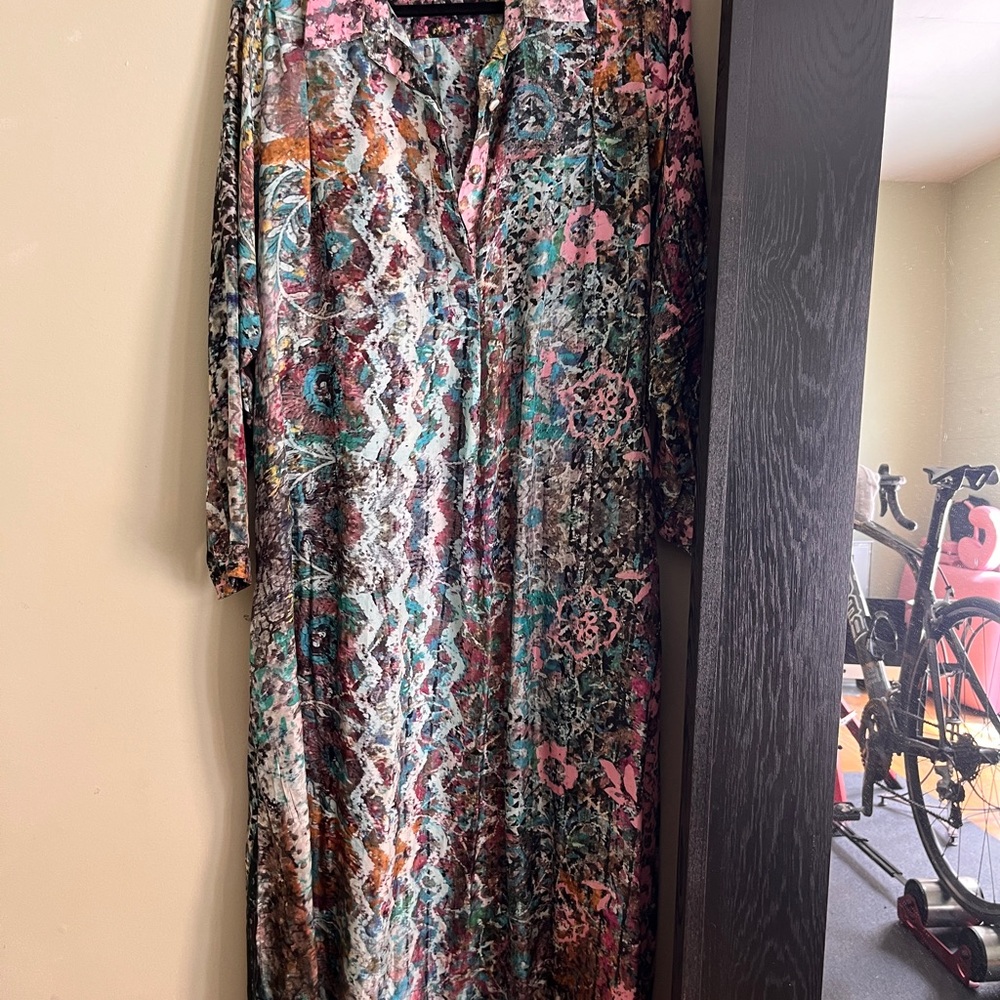 Multi Print Long Sleeve Shirt Dress with Collar